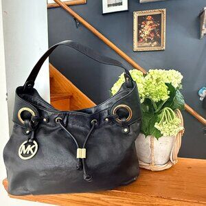 Michael Kors Black Leather Drawstring Bag
